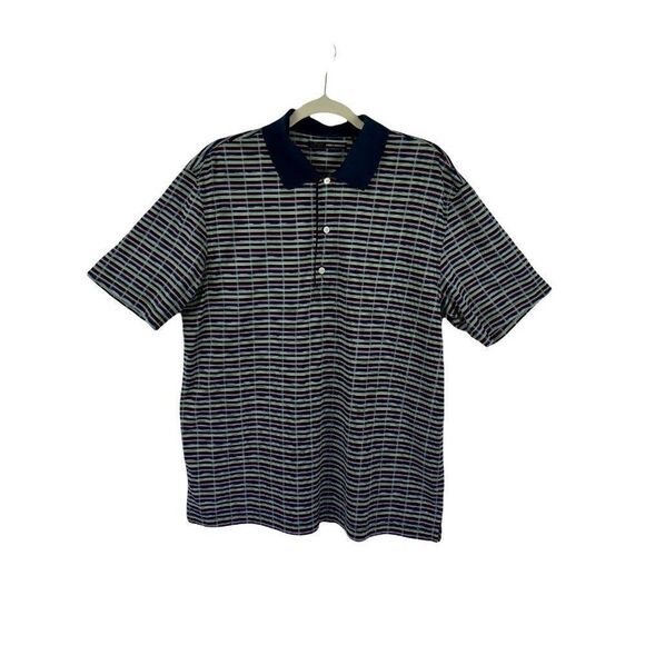 Greg Norman Cotton Golf Shirt Medium Blue Short Sleeve Stripes Pullover - Picture 1 of 4